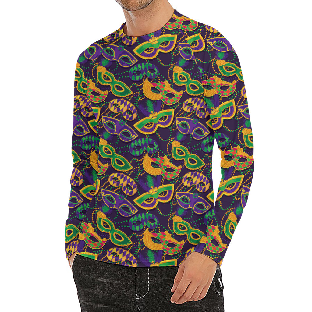 Mardi Gras Festival Pattern Print Men's Long Sleeve Rash Guard