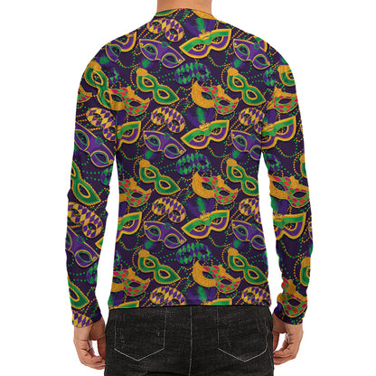 Mardi Gras Festival Pattern Print Men's Long Sleeve Rash Guard