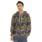 Mardi Gras Festival Pattern Print Men's Velvet Pullover Hoodie