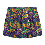 Mardi Gras Festival Pattern Print Mesh Shorts