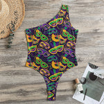 Mardi Gras Festival Pattern Print One Shoulder Bodysuit
