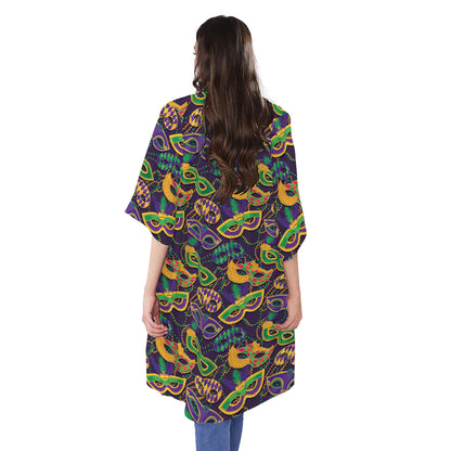 Mardi Gras Festival Pattern Print Open Front Beach Cover Up