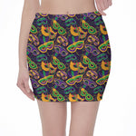 Mardi Gras Festival Pattern Print Pencil Mini Skirt