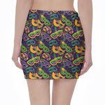Mardi Gras Festival Pattern Print Pencil Mini Skirt