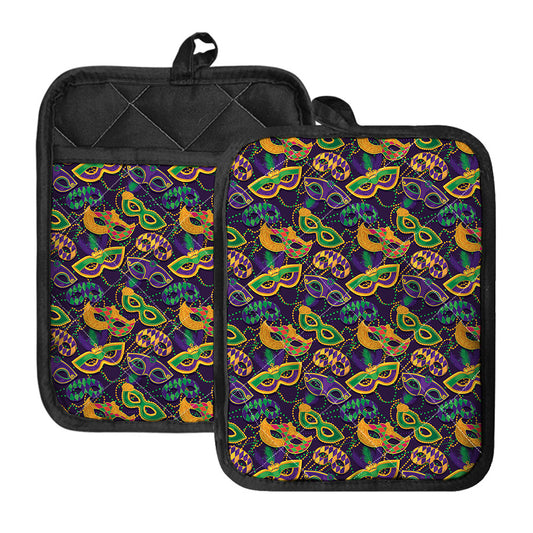 Mardi Gras Festival Pattern Print Pot Holders With Pocket