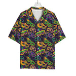 Mardi Gras Festival Pattern Print Rayon Hawaiian Shirt