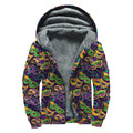 Mardi Gras Festival Pattern Print Sherpa Lined Zip Up Hoodie