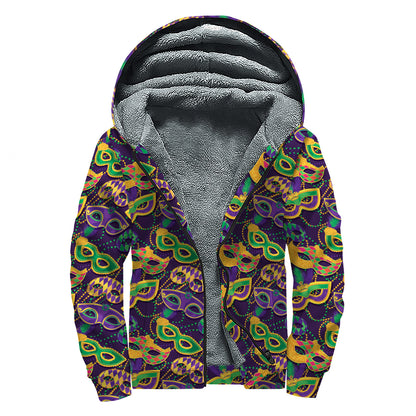 Mardi Gras Festival Pattern Print Sherpa Lined Zip Up Hoodie