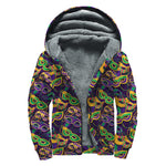 Mardi Gras Festival Pattern Print Sherpa Lined Zip Up Hoodie
