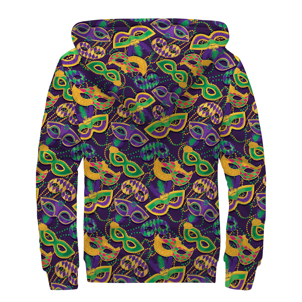 Mardi Gras Festival Pattern Print Sherpa Lined Zip Up Hoodie