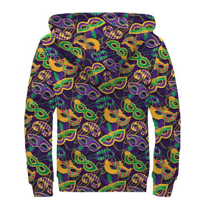 Mardi Gras Festival Pattern Print Sherpa Lined Zip Up Hoodie