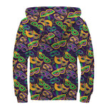 Mardi Gras Festival Pattern Print Sherpa Lined Zip Up Hoodie
