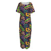 Mardi Gras Festival Pattern Print Short Sleeve Long Nightdress