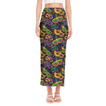 Mardi Gras Festival Pattern Print Side Slit Maxi Skirt