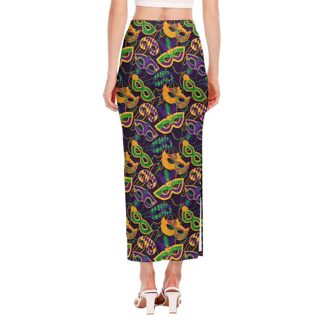 Mardi Gras Festival Pattern Print Side Slit Maxi Skirt