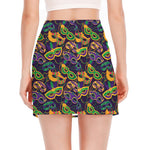 Mardi Gras Festival Pattern Print Side Slit Mini Skirt