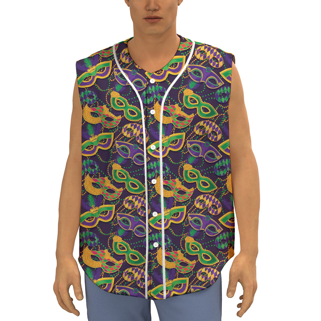 Mardi Gras Festival Pattern Print Sleeveless Baseball Jersey