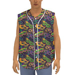 Mardi Gras Festival Pattern Print Sleeveless Baseball Jersey