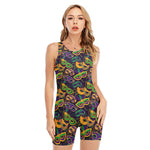 Mardi Gras Festival Pattern Print Sleeveless One Piece Swimsuit
