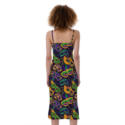 Mardi Gras Festival Pattern Print Slim Fit Midi Cami Dress