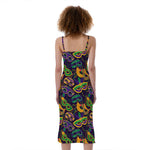 Mardi Gras Festival Pattern Print Slim Fit Midi Cami Dress