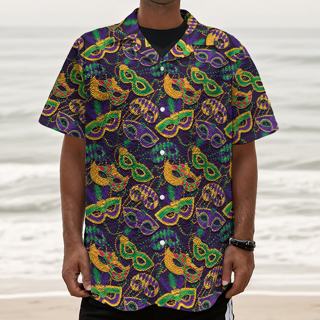 Mardi Gras Festival Pattern Print Textured Short Sleeve Shirt