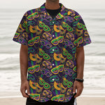 Mardi Gras Festival Pattern Print Textured Short Sleeve Shirt