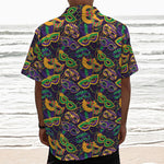 Mardi Gras Festival Pattern Print Textured Short Sleeve Shirt