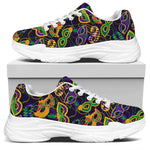 Mardi Gras Festival Pattern Print White Chunky Shoes