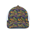 Mardi Gras Festival Pattern Print White Mesh Trucker Cap