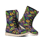 Mardi Gras Festival Pattern Print Winter Boots