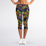 Mardi Gras Festival Pattern Print Women's Capri Leggings