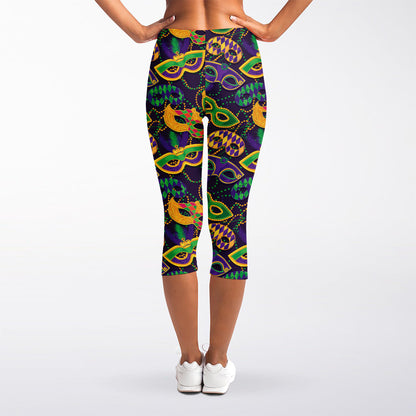 Mardi Gras Festival Pattern Print Women's Capri Leggings
