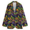 Mardi Gras Festival Pattern Print Women's Cotton Blazer