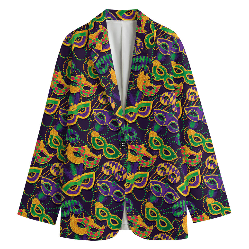Mardi Gras Festival Pattern Print Women's Cotton Blazer