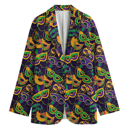 Mardi Gras Festival Pattern Print Women's Cotton Blazer