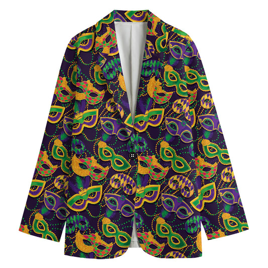 Mardi Gras Festival Pattern Print Women's Cotton Blazer