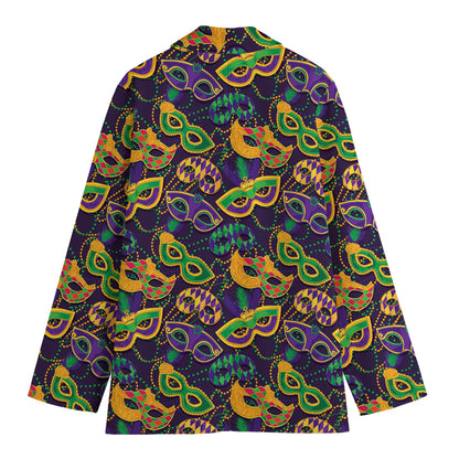 Mardi Gras Festival Pattern Print Women's Cotton Blazer