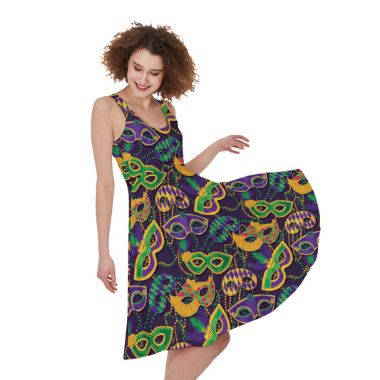 Mardi Gras Festival Pattern Print Women's Sleeveless Dress