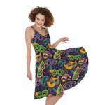 Mardi Gras Festival Pattern Print Women's Sleeveless Dress