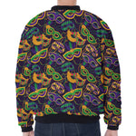 Mardi Gras Festival Pattern Print Zip Sleeve Bomber Jacket