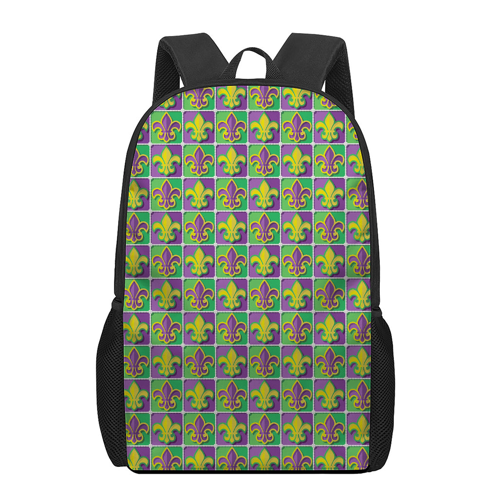 Mardi Gras Fleur De Lis Pattern Print 17 Inch Backpack