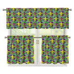 Mardi Gras Fleur De Lis Pattern Print 3 Piece Kitchen Curtains