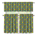 Mardi Gras Fleur De Lis Pattern Print 3 Piece Kitchen Curtains
