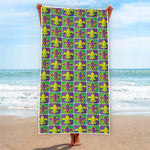 Mardi Gras Fleur De Lis Pattern Print Beach Towel