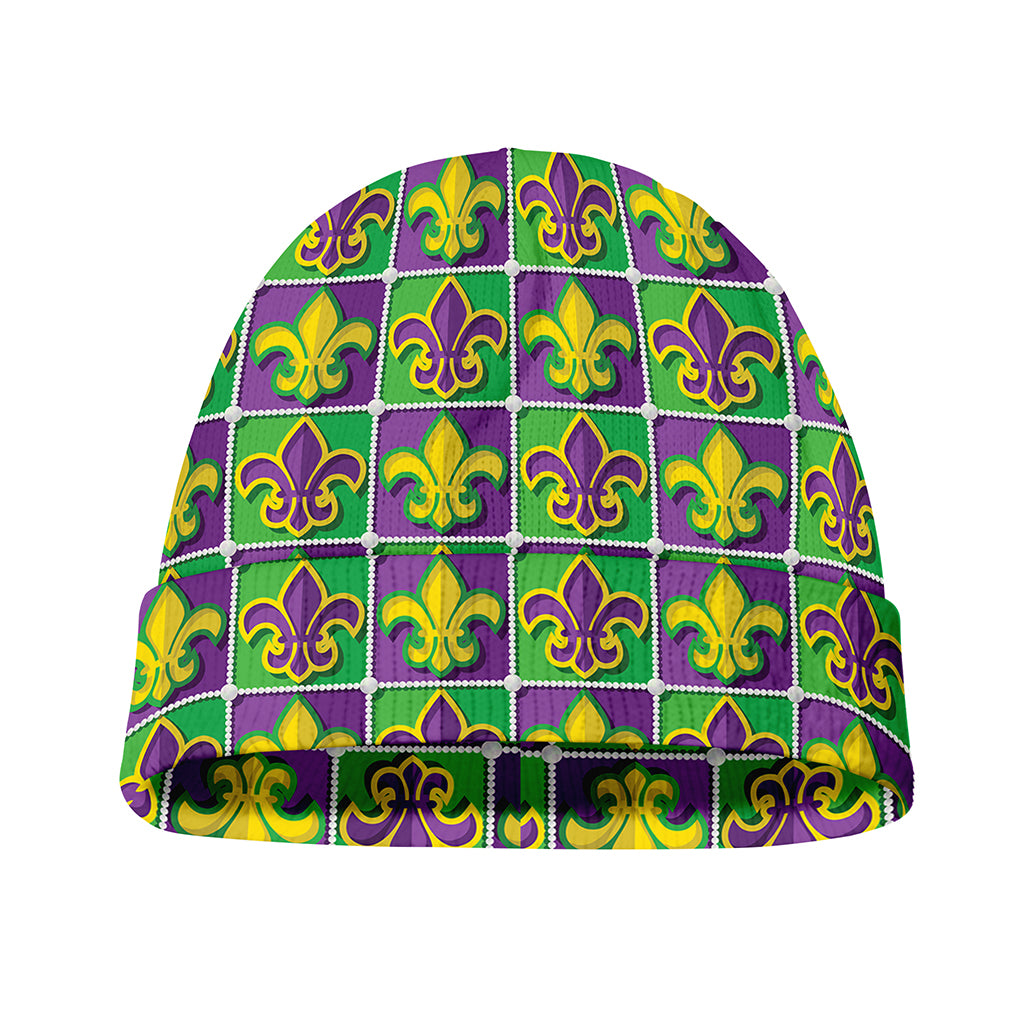 Mardi Gras Fleur De Lis Pattern Print Beanie