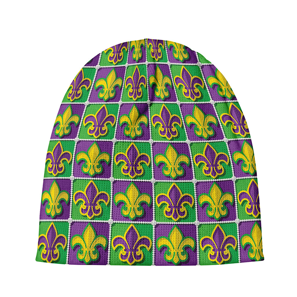Mardi Gras Fleur De Lis Pattern Print Beanie