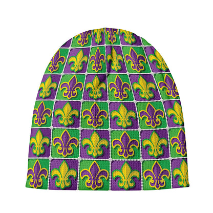 Mardi Gras Fleur De Lis Pattern Print Beanie