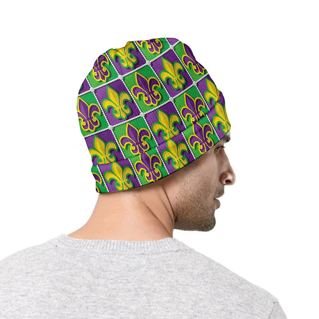 Mardi Gras Fleur De Lis Pattern Print Beanie
