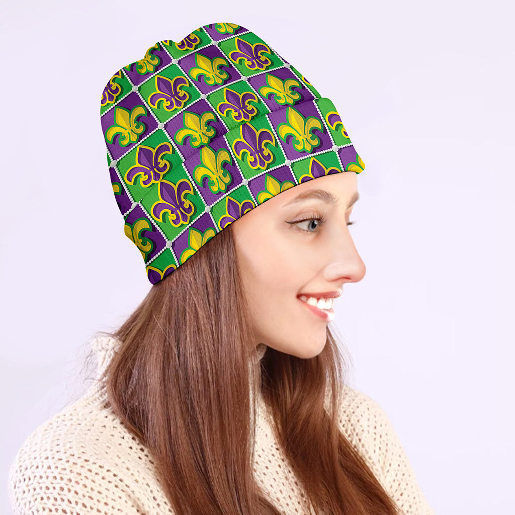 Mardi Gras Fleur De Lis Pattern Print Beanie